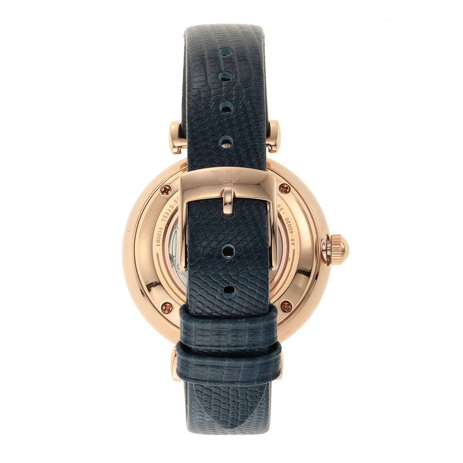 Emporio Armani Gianni T-Bar Analog Silver Dial Blue Leather Strap Watch For Women - AR60020