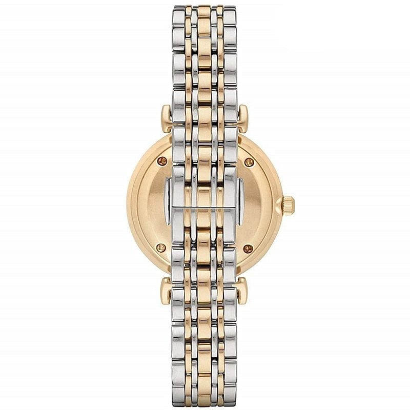 Emporio Armani Gianni T Bar Analog White Dial Two Tone Steel Strap Watch For Women - AR2076