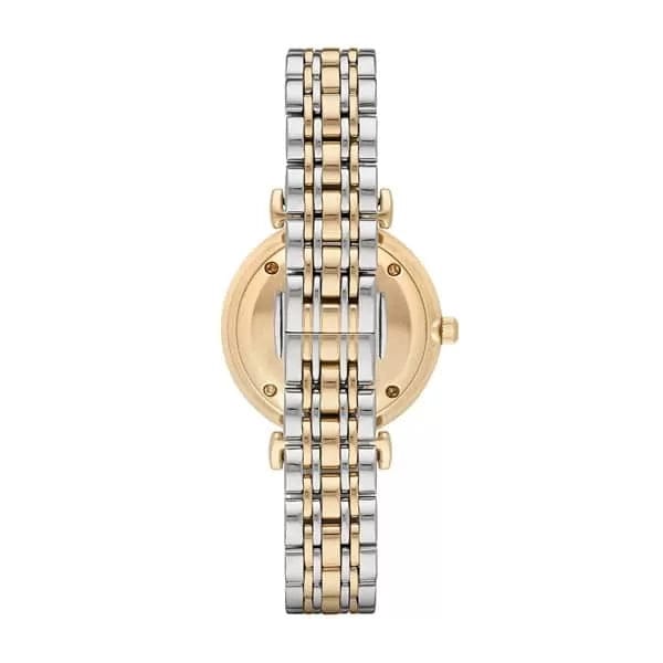 Emporio Armani Gianni T Bar Analog White Dial Two Tone Steel Strap Watch For Women - AR2076