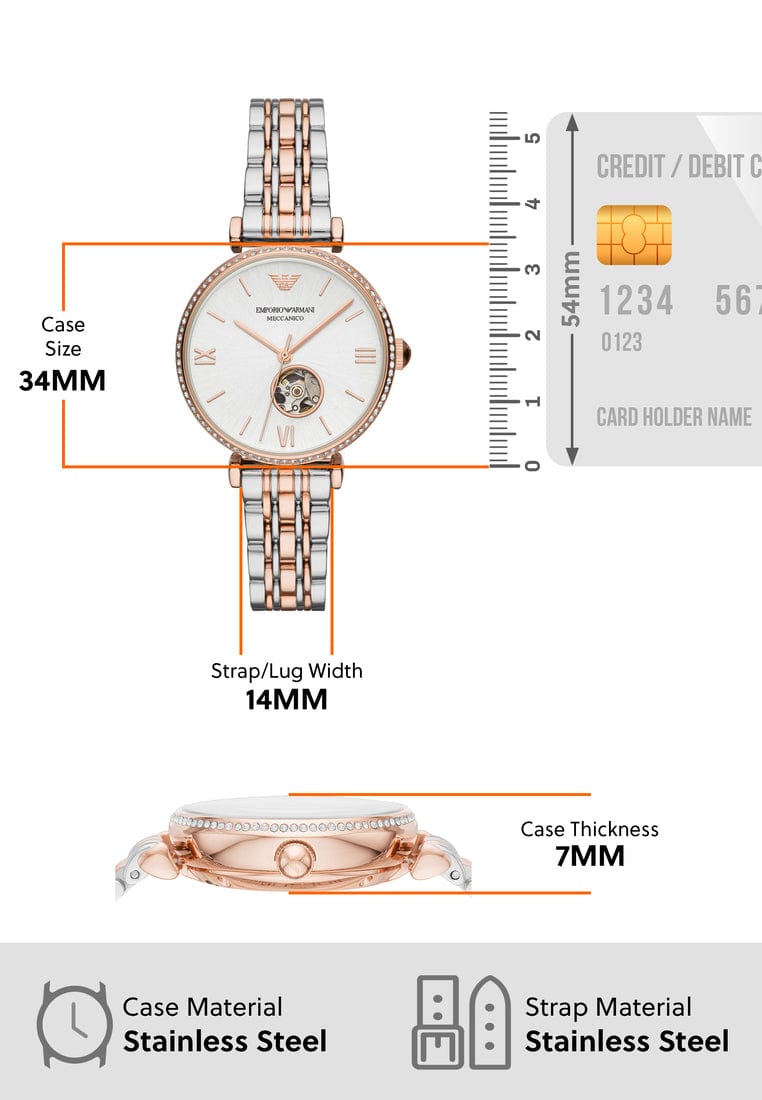 Emporio Armani Gianni T-Bar Analog White Dial Two Tone Steel Strap Watch For Women - AR60019