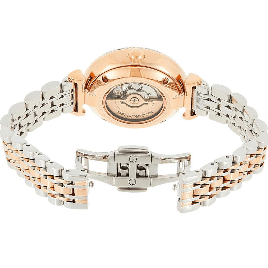 Emporio Armani Gianni T-Bar Analog White Dial Two Tone Steel Strap Watch For Women - AR60019