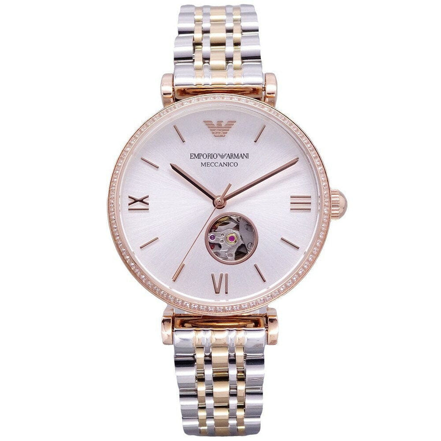 Emporio Armani Gianni T-Bar Analog White Dial Two Tone Steel Strap Watch For Women - AR60019