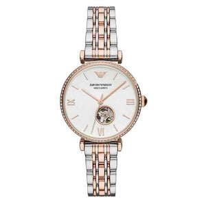 Emporio Armani Gianni T-Bar Analog White Dial Two Tone Steel Strap Watch For Women - AR60019