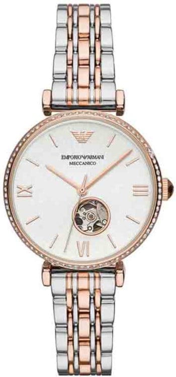 Emporio Armani Gianni T-Bar Analog White Dial Two Tone Steel Strap Watch For Women - AR60019
