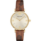 Emporio Armani Gianni T Bar Beige Dial Brown Leather Strap Watch For Women - AR1883