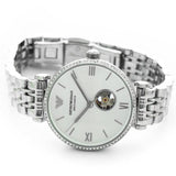 Emporio Armani Gianni T-Bar Automatic Silver Dial Silver Steel Strap Watch For Women - AR60022