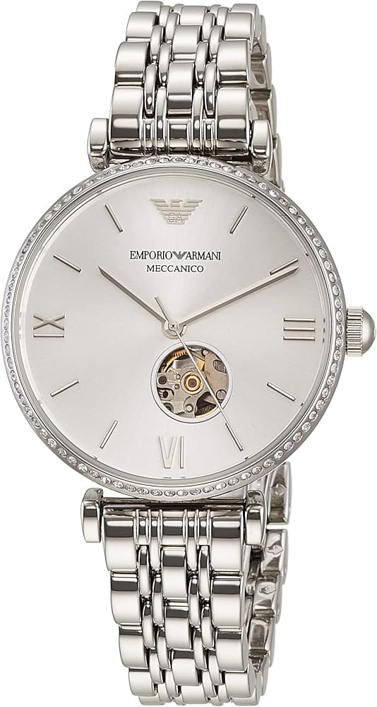Emporio Armani Gianni T-Bar Automatic Silver Dial Silver Steel Strap Watch For Women - AR60022
