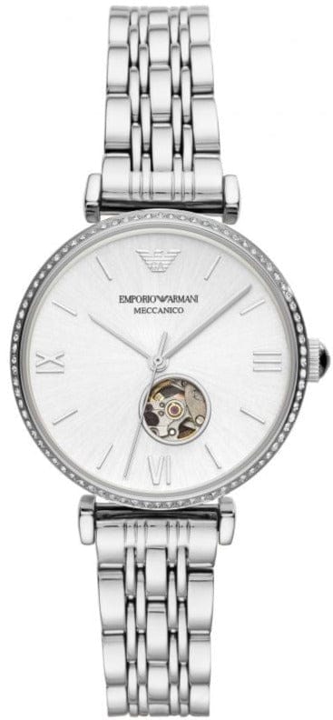 Emporio Armani Gianni T-Bar Automatic Silver Dial Silver Steel Strap Watch For Women - AR60022