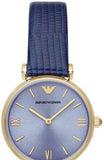 Emporio Armani Gianni T Bar Blue Dial Blue Leather Strap Watch For Women - AR1875