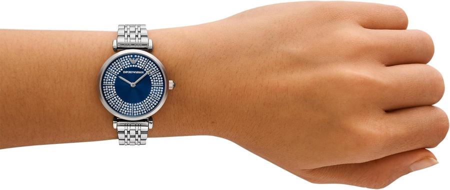 Emporio Armani Gianni T-Bar Blue Dial Silver Steel Strap Watch for Women - AR11627
