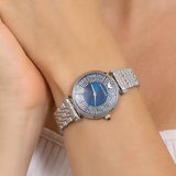 Emporio Armani Gianni T-Bar Blue Dial Silver Steel Strap Watch for Women - AR11627