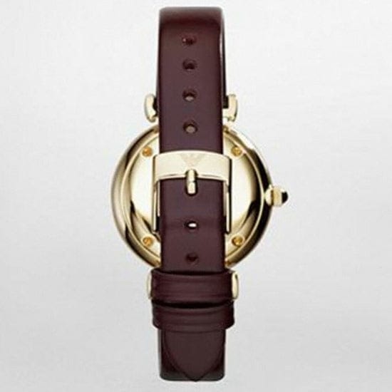 Emporio Armani Gianni T Bar Burgundy Dial Burgundy Leather Strap Watch For Women - AR1757