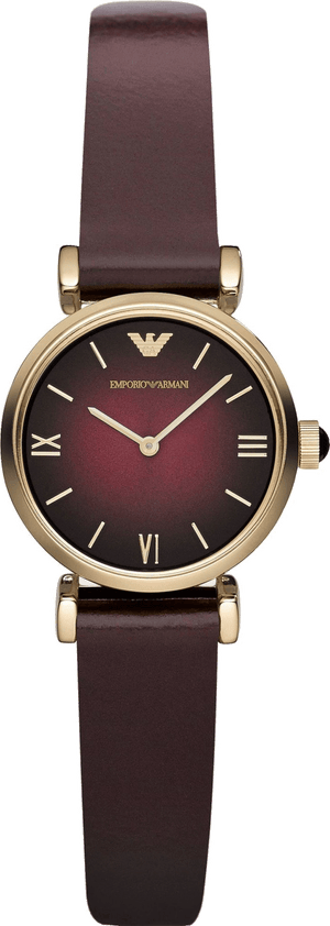 Emporio Armani Gianni T Bar Burgundy Dial Burgundy Leather Strap Watch For Women - AR1758
