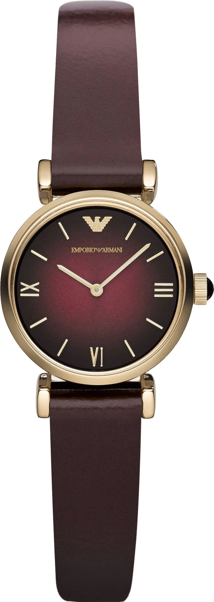 Emporio Armani Gianni T Bar Burgundy Dial Burgundy Leather Strap Watch For Women - AR1758