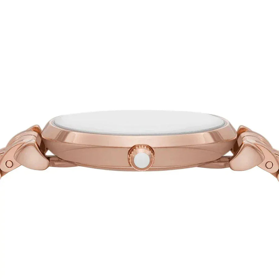 Emporio Armani Gianni T-Bar Crystals Silver Dial Rose Gold Steel Strap Watch For Women - AR11446