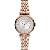 Emporio Armani Gianni T-Bar Crystals Silver Dial Rose Gold Steel Strap Watch For Women - AR11446