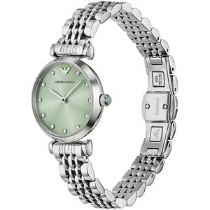 Emporio Armani Gianni T Bar Green Dial Silver Steel Strap Watch for Women - AR11667