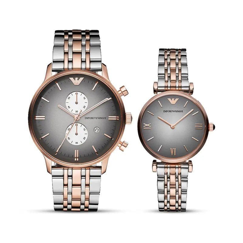 Emporio Armani Gianni T Bar Grey Dial Two Tone Stainless Steel Watch For Women - AR1725