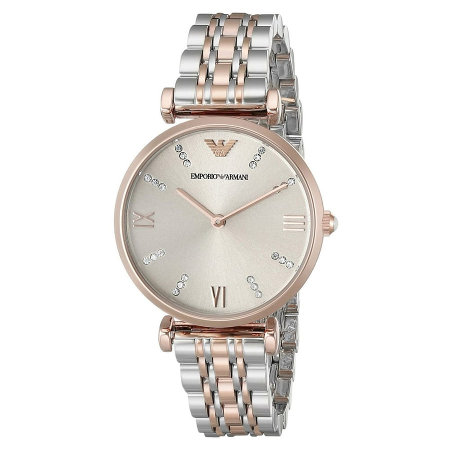 Emporio Armani Gianni T Bar Grey Dial Two Tone Steel Strap Watch For Women - AR1840