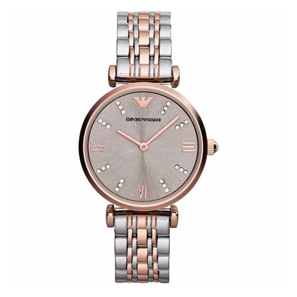 Emporio Armani Gianni T Bar Grey Dial Two Tone Steel Strap Watch For Women - AR1840