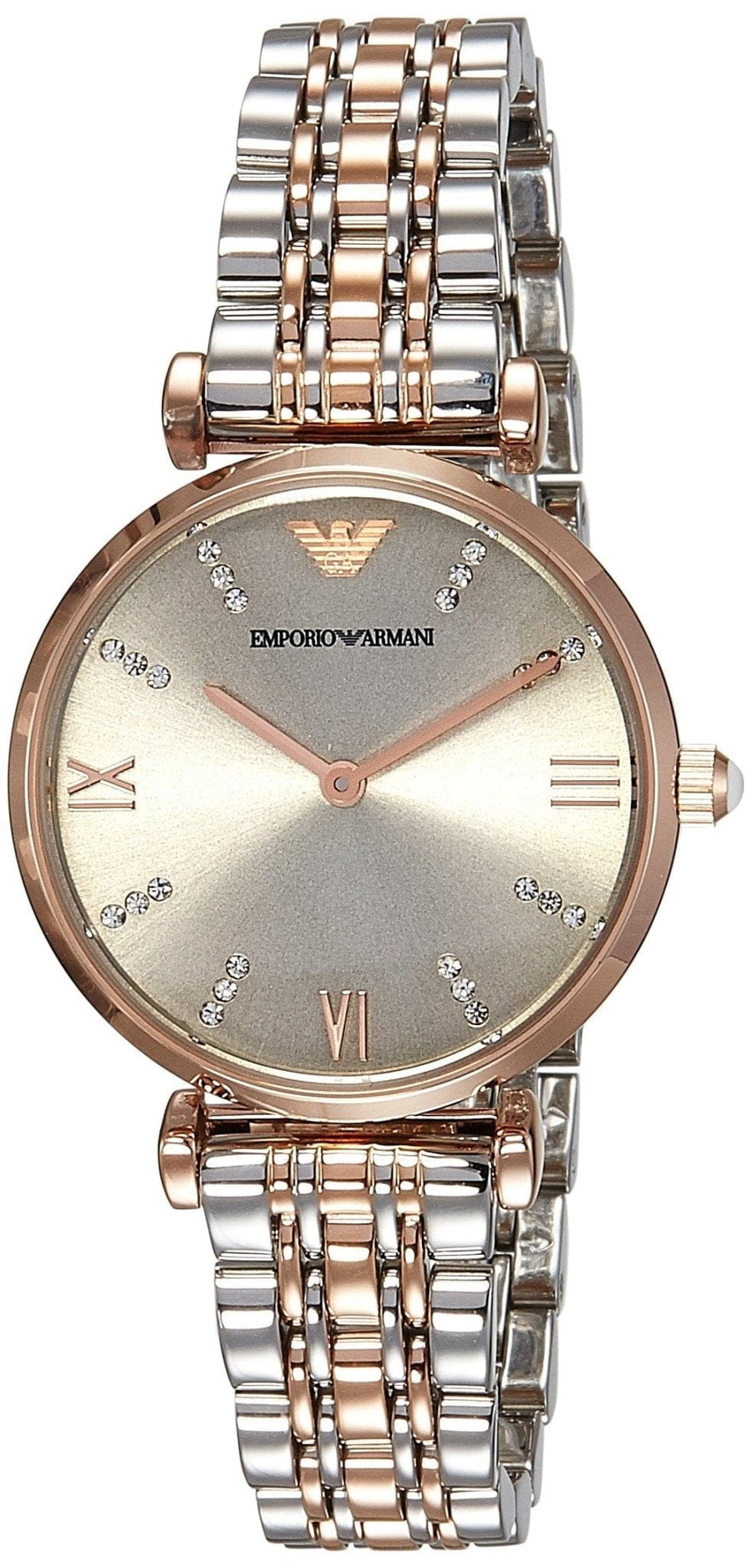 Emporio Armani Gianni T Bar Grey Dial Two Tone Steel Strap Watch For Women - AR1840