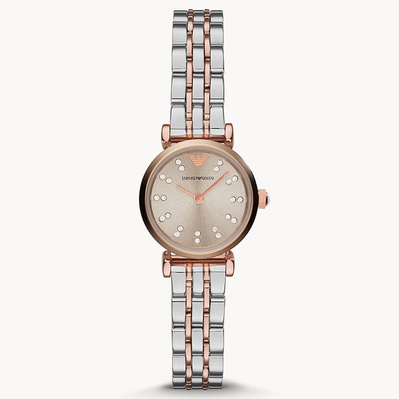 Emporio Armani Gianni T Bar Grey Dial Two Tone Steel Strap Watch For Women - AR1841