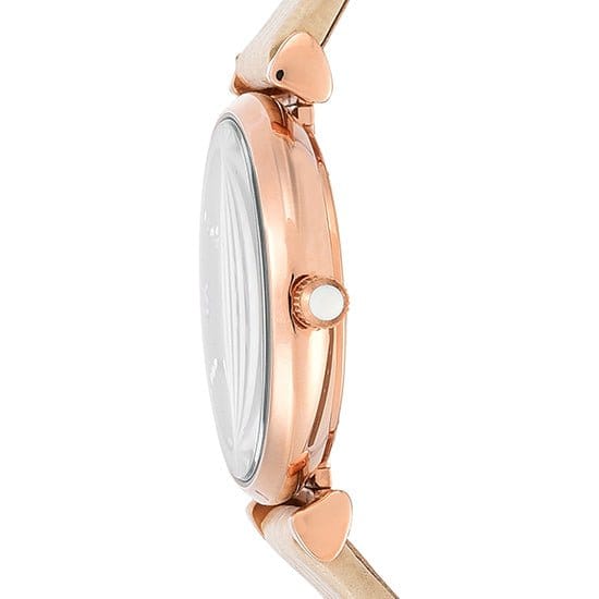 Emporio Armani Gianni T Bar Gunmetal Dial Beige Leather Strap Watch For Women - AR1681