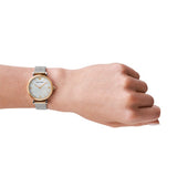 Emporio Armani Gianni T Bar Quartz Mother of Pearl Dial White Leather Strap Watch For Women - AR1965