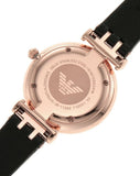 Emporio Armani Gianni T-Bar Mother of Pearl Dial Black Leather Strap Watch For Women - AR11295