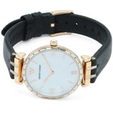 Emporio Armani Gianni T-Bar Mother of Pearl Dial Black Leather Strap Watch For Women - AR11295