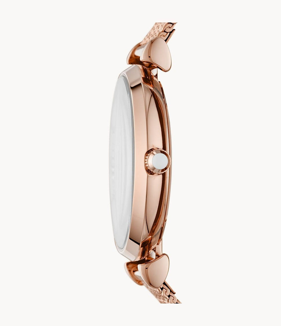 Emporio Armani Gianni T Bar Mother of Pearl Dial Rose Gold Mesh Bracelet Watch For Women - AR11320