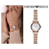 Emporio Armani Gianni T-Bar Mother of Pearl Dial Rose Gold Steel Strap Watch For Women - AR11203