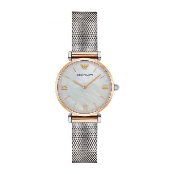 Emporio Armani Gianni T Bar Mother of Pearl Dial Silver Mesh Bracelet Watch For Women - AR2068
