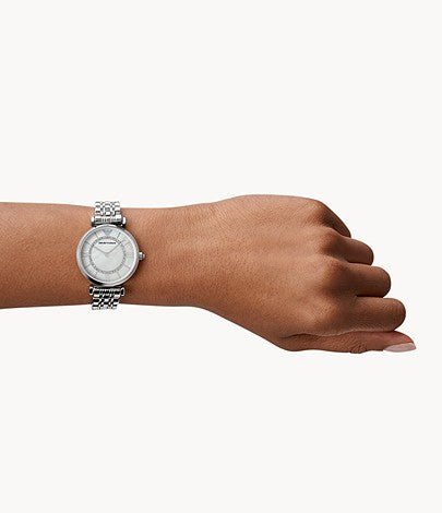 Emporio Armani Gianni T-Bar Mother of Pearl Dial Silver Stainless Steel Watch For Women - AR1908
