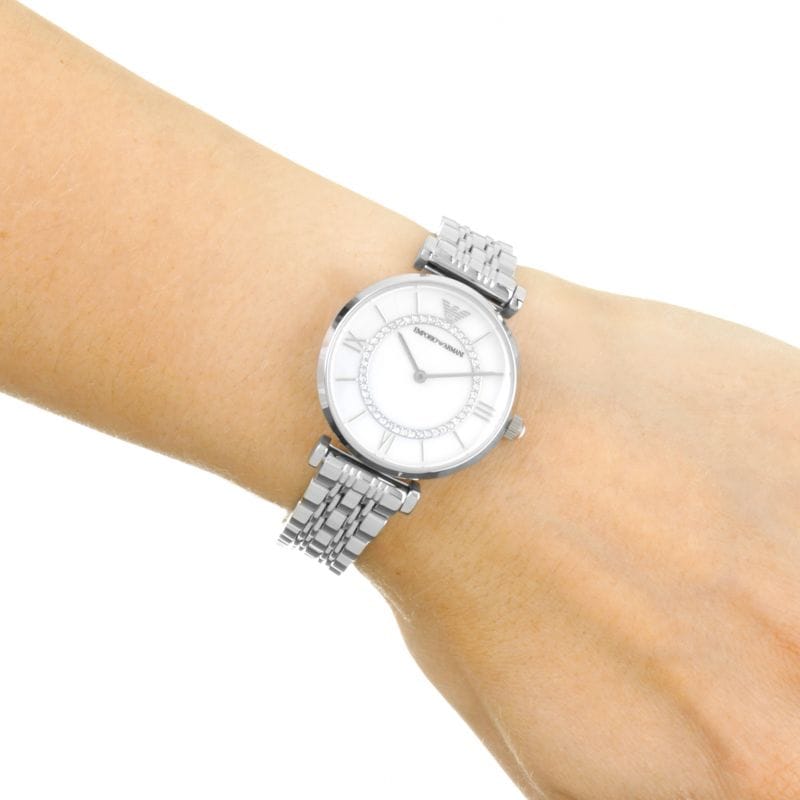 Emporio Armani Gianni T-Bar Mother of Pearl Dial Silver Stainless Steel Watch For Women - AR1908