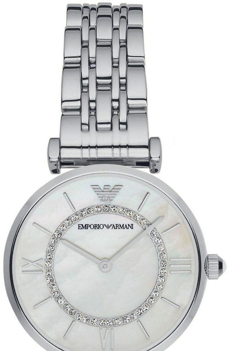 Emporio Armani Gianni T-Bar Mother of Pearl Dial Silver Stainless Steel Watch For Women - AR1908