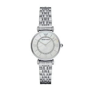 Emporio Armani Gianni T-Bar Mother of Pearl Dial Silver Stainless Steel Watch For Women - AR1908