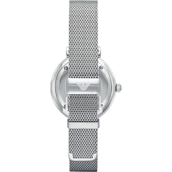Emporio Armani Gianni T Bar Mother of Pearl Dial Silver Steel Strap Watch For Women - AR1955