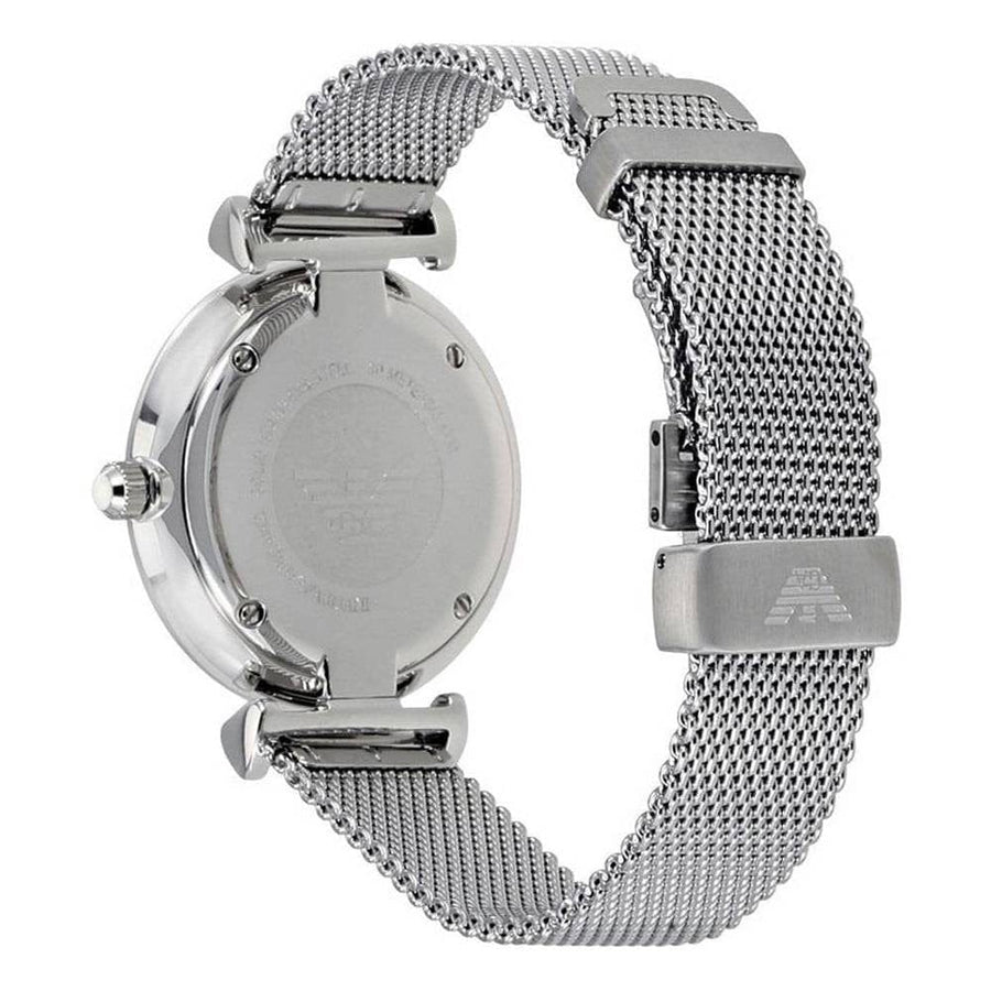 Emporio Armani Gianni T Bar Mother of Pearl Dial Silver Steel Strap Watch For Women - AR1955