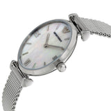 Emporio Armani Gianni T Bar Mother of Pearl Dial Silver Steel Strap Watch For Women - AR1955