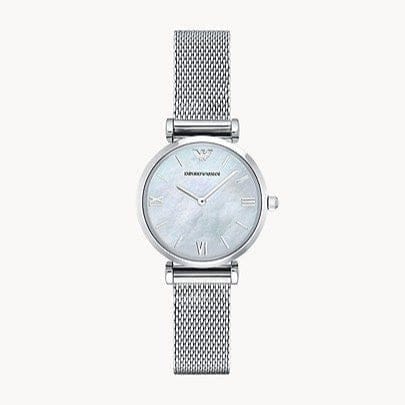 Emporio Armani Gianni T Bar Mother of Pearl Dial Silver Steel Strap Watch For Women - AR1955