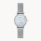 Emporio Armani Gianni T Bar Mother of Pearl Dial Silver Steel Strap Watch For Women - AR1955