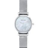 Emporio Armani Gianni T Bar Mother of Pearl Dial Silver Steel Strap Watch For Women - AR1955