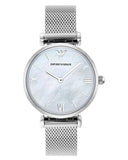 Emporio Armani Gianni T Bar Mother of Pearl Dial Silver Steel Strap Watch For Women - AR1955