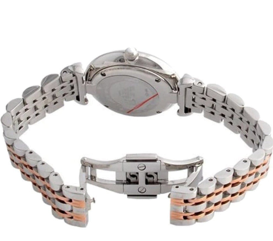 Emporio Armani Gianni T-Bar Mother of Pearl Dial Two Tone Steel Strap Watch For Women - AR1987