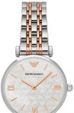 Emporio Armani Gianni T-Bar Mother of Pearl Dial Two Tone Steel Strap Watch For Women - AR1987