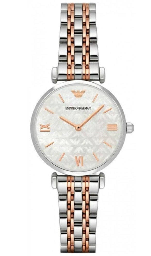 Emporio Armani Gianni T-Bar Mother of Pearl Dial Two Tone Steel Strap Watch For Women - AR1987