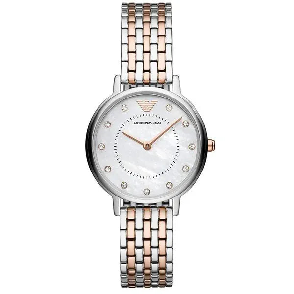 Emporio Armani Gianni T Bar Mother of Pearl Dial Two Tone Steel Strap Watch For Women - AR2508