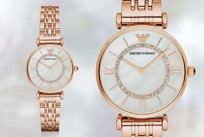Emporio Armani Gianni T Bar Mother of Pearl Rose Gold Stainless Steel Strap Watch For Women - AR1909