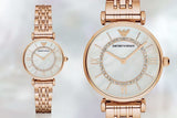 Emporio Armani Gianni T Bar Mother of Pearl Rose Gold Stainless Steel Strap Watch For Women - AR1909